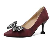 Wtharosa Scarpe con Tacco Slip On Tacco Kitten Punta a Punta da Sera Dettaglio Fiocco Colorblock Scarpe con Tacco Gala Serale e Riunione di Affari Solette Morbide e Confortevoli,Burgundy,44 EU