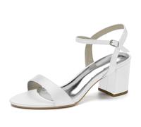Wtharosa Scarpe da Sposa in Raso Punta Aperta Donna Sandali con Tacco A Blocco Cinturino alla Caviglia Tacchi Eleganti Sandali Eleganti per Cerimonia Nuziale Ed Eventi,Bianca,38 EU