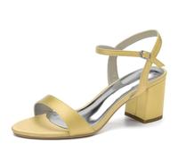 Wtharosa Scarpe da Sposa in Raso Punta Aperta Donna Sandali con Tacco A Blocco Cinturino alla Caviglia Tacchi Eleganti Sandali Eleganti per Cerimonia Nuziale Ed Eventi,d'oro,38 EU
