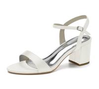 Wtharosa Scarpe da Sposa in Raso Punta Aperta Donna Sandali con Tacco A Blocco Cinturino alla Caviglia Tacchi Eleganti Sandali Eleganti per Cerimonia Nuziale Ed Eventi,Avorio,35 EU