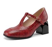 Wtharosa Scarpe Eleganti retrò Donna Mary Jane T-Strap A Punta Quadrata con Tacco A Blocchetto Décolleté Classiche per Uso Quotidiano E Occasioni Eleganti Calzata Stabile E Comoda