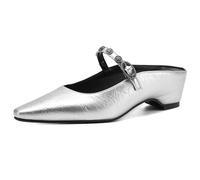 Wtharosa Scarpe Mules Business Casual Donna Slides A Punta con Tacco Basso per Pendolarismo E Camminata Urbana vestibilità Comoda E Facile da Indossare,Argento,41 EU