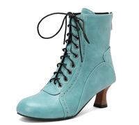 Wtharosa Stivaletti alla Moda Donna Tronchetti Stringati con Tacco Largo Medio per Viaggi Autunnali E Streetwear Quotidiano Scarpe in Ecopelle con Fodera Calda in Pile,Verde,42 EU
