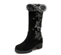 Wtharosa Stivali Alti con Plateau in Camoscio con Finta Pelliccia Tacco Largo Zip Laterale Moda Invernale per Clima Freddo attività all Aperto E Uso Quotidiano,Nero,42 EU