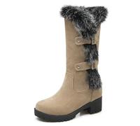 Wtharosa Stivali Alti con Plateau in Camoscio con Finta Pelliccia Tacco Largo Zip Laterale Moda Invernale per Clima Freddo attività all Aperto E Uso Quotidiano,Beige,37 EU