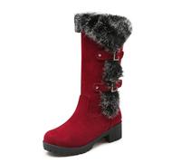Wtharosa Stivali Alti con Plateau in Camoscio con Finta Pelliccia Tacco Largo Zip Laterale Moda Invernale per Clima Freddo attività all Aperto E Uso Quotidiano,Rosso,40 EU