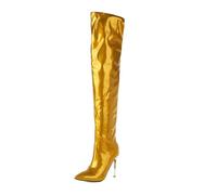 Wtharosa Stivali da Donna Metallizzati in Pelle Laccata Over The Knee Punta Afferata Tacco A Spillo Thigh High Fashion per Feste Danza Club E Costumi da Palco,Giallo,41 EU