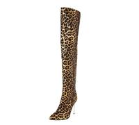 Wtharosa Stivali da Donna Metallizzati in Pelle Laccata Over The Knee Punta Afferata Tacco A Spillo Thigh High Fashion per Feste Danza Club E Costumi da Palco,Leopard Print,37 EU