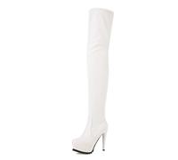 Wtharosa Stivali Donna Similpelle Plateau sopra Il Ginocchio Tacco A Spillo Cerniera Laterale Moda Sera Party,Bianca,39 EU