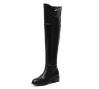 Wtharosa Stivali in Pelle Oltre Il Ginocchio da Donna Zip Laterale Tacco Largo Stile Vintage Cavalcata Premium Stivali Alti per Moda Invernale Festa Sera Streetwear,Nero,43 EU