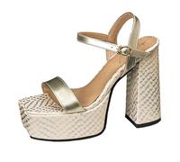 Wtharosa Tacchi con Piattaforma di Moda Punta Quadrata Tacco a Blocco Massiccio Sandali Sandali Eleganti Stilosi Scarpe con Piattaforma Moderne Outfit da Festa ed Evento Serale,d'oro,37 EU