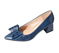 Wtharosa Tacchi Vintage Colorblock Punta a Punta Décolleté Tacco Largo con Fiocco per Cena di Anniversario e Cerimonia Scarpe retrò Classiche,Blu,39
