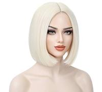WTHCOS Parrucca bionda platino a caschetto biondo platino da donna, parrucca corta e dritta, parrucca sintetica resistente al calore, per cosplay e feste in costume