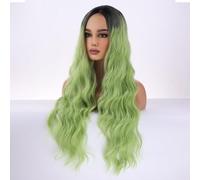 WTHCOS Parrucca per capelli ondulati color verde ombre, lunga e riccia, resistente al calore, sintetica, parte centrale, parrucca per cosplay con cuffia