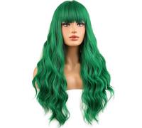 WTHCOS Parrucche verdi da donna parrucca lunga ondulata verde con frangia per ragazze parrucche sintetiche resistenti al calore parrucca per costume cosplay di Halloween