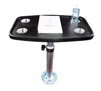 WTJDCCY Tavolo per Camper, Tavolo Telescopico con 4 Portabicchieri, Altezza Regolabile, Fori per Viti Posteriori, Piano in Legno Massello per Roulotte, Camper e Imbarcazioni(Black)