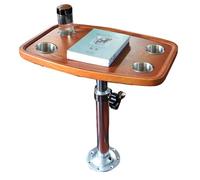 WTJDCCY Tavolo per Camper, Tavolo Telescopico con 4 Portabicchieri, Altezza Regolabile, Fori per Viti Posteriori, Piano in Legno Massello per Roulotte, Camper e Imbarcazioni(Orange)