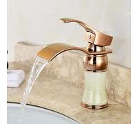 WTKFXVYHU Rubinetto a Cascata for lavabo for Miscelatore for Bagno in Giada in Ottone Dorato for for Acqua Calda e Fredda Rubinetti for lavello Maniglia Singola Gru montata sul Ponte(Style 3)