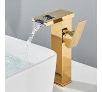 WTKFXVYHU Rubinetto del Bacino Bagno della Cascata di Colore LED Energia idroelettrica Cambiamenti Miscelatore Acqua Calda Fredda a(High Gold)