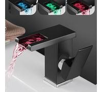 WTKFXVYHU Rubinetto for lavabo da Bagno a Cascata a LED in Ottone Miscelatore for Acqua Calda Fredda for a Gru Cambia Colore Alimentato rubinetti del Flusso d'Acqua(SLT096L-B)