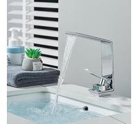 WTKFXVYHU Rubinetto for lavabo da Bagno Beccuccio a Cascata Bend Design Montaggio su Ponte Monoforo Maniglia Singola Miscelatore for Acqua Calda Fredda Gru for Vasca(Chrome)