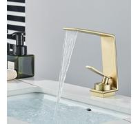 WTKFXVYHU Rubinetto for lavabo da Bagno Beccuccio a Cascata Bend Design Montaggio su Ponte Monoforo Maniglia Singola Miscelatore for Acqua Calda Fredda Gru for Vasca(Gold)