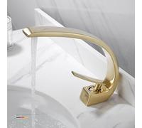 WTKFXVYHU Rubinetto for lavabo da Bagno for Cascata ad Arco Montaggio su Ponte Maniglia Singola Foro Singolo Miscelatore for Acqua Calda Fredda Lavandino Gru(Brush Golden)