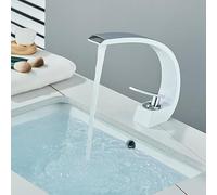 WTKFXVYHU Rubinetto for lavabo da Bagno for Cascata ad Arco Montaggio su Ponte Maniglia Singola Foro Singolo Miscelatore for Acqua Calda Fredda Lavandino Gru(White Chrome)