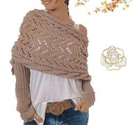 WTKYLMP Women's Knitted Double Sleeve Scarf, Scarf with Sleeves, Knitted Cable Wrap, Scarf Sweater Wrap with Sleeves (Light Tan)