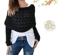 WTKYLMP Women's Knitted Double Sleeve Scarf, Scarf with Sleeves, Knitted Cable Wrap, Scarf Sweater Wrap with Sleeves (Black)