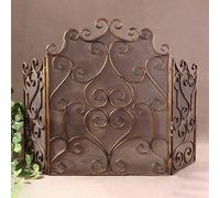 WTLONBF Parascintille Antico a 3 Pannelli, parascintille Decorativo per Camino in Stile Rustico con Motivo a Volute, parascintille Decorativo per Soggiorno con Apertura