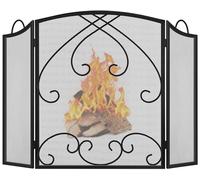 WTLONBF Parascintille Decorativo Moderno in Ferro battuto per Camino, 3 Pannelli con Maniglie, 48 x 29 cm, Grande griglia parascintille per Soggiorno, Arredamento Esterno, Nero ()
