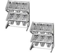 WTLONBF Porta spezie Retrattile in Acciaio Inox da 10 padelle, Organizer Trasparente a 2 File, Porta spezie da banco con Coperchio a Cucchiaio (Argento/FF, 25,4 x 8,9 x 17 Pollici - 2 Pezzi)