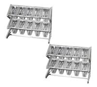 WTLONBF Porta spezie Retrattile in Acciaio Inox da 10 padelle, portaoggetti Trasparente a 2 File, Porta spezie da banco con Coperchio a Cucchiaio (Argento/EE, 25,4 x 8,9 x 17 Pollici - 2 Pezzi)