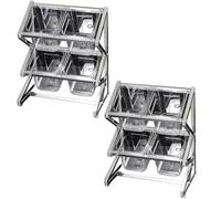 WTLONBF Porta spezie Retrattile in Acciaio Inox da 10 padelle, portaoggetti Trasparente da 2 File, Porta spezie da banco con Coperchio a Cucchiaio (Argento/G, 25,4 x 8,9 x 17 Pollici - 2 Pezzi)