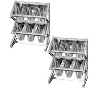 WTLONBF Porta spezie Retrattile in Acciaio Inox da 10 padelle, portaoggetti Trasparente da 2 File, Porta spezie da banco con Coperchio a Cucchiaio (Argento/F, 25,4 x 8,9 x 17 Pollici - 2 Pezzi)