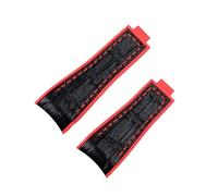 WTNZBAEM Cinturino in gomma morbida bicolore in coccodrillo compatibile con il cinturino Rolex da uomo con chiusura a pulsante di regolazione fine(Black red,20mm No buckle)