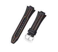 WTNZBAEM Cinturino in pelle di vacchetta compatibile con Seiko SNL017 029P2/021P1 SNA595 7L22-0AE0, cinturino for orologio della serie Sportura, 27x15 mm.(Black orange-silver)