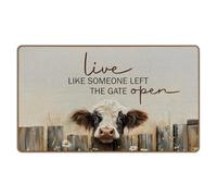WTOGQ Zerbino con scritta "Live Like Someone Left The Gate Open", divertente e soffice, motivo mucca occidentale, rustico, tappetino di benvenuto per porta d'ingresso, portico, interno ed esterno