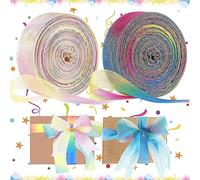 WTpin 2 Pezzi Arcobaleno Glitter Nastro, Raso Arcobaleno Nastro, Nastro in Organza Trasparente, per Confezioni Regalo, Artigianato Fai da Te, Matrimonio, Compleanno, Decorare Regali