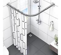 WTTWW Bastone Tenda Doccia Angolare a Pressione a Forma di L, Asta per Vasca da Bagno a Tensione,Bastone per Tenda da Doccia Curvo Asta Senza ruggine per Il Bagno,Argento,60×80cm×80×120cm