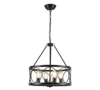 WTUOING Lampadario Nero, 4 Luci Lampada Sospensione Vintage Industrial, Regolazione dell'altezza Rotonda Lampadario Rustico Industriale per Soggiorno, Sala da Pranzo, Cucina, Corridoio, E27