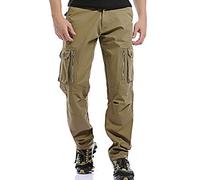 WTW Men's Winter Fleece Lined Cargo Pants Multi Pockets Casual Work Camouflage Combat Cotton Trousers-Khaki-29