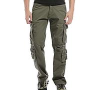 WTW Men's Winter Fleece Lined Cargo Pants Multi Pockets Casual Work Camouflage Combat Trousers-Army Green-33