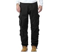 WTW Men's Winter Fleece Lined Cargo Pants Multi Pockets Casual Work Camouflage Combat Trousers-Black-29