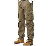 WTW Men's Winter Fleece Lined Cargo Pants Multi Pockets Casual Work Camouflage Combat Trousers-Khaki-38