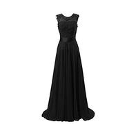 WTW Women's Long Chiffon Evening Party Ball Prom Bridesmaid Wedding Dress-Black-22
