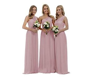 WTW Women's One-Shoulder Lace Chiffon Formal Evening Party Gown Bridesmaid Dress-Blush-8