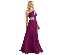 WTWVIAN Abito da sera da donna monospalla in chiffon, lunghezza fino al pavimento, con paillettes e perline, abito da damigella d'onore per matrimonio, Uva, 42