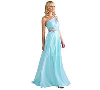 WTWVIAN Abito da sera da donna monospalla in chiffon, lunghezza fino al pavimento, con paillettes e perline, abito da damigella d'onore, Azzurro, 44